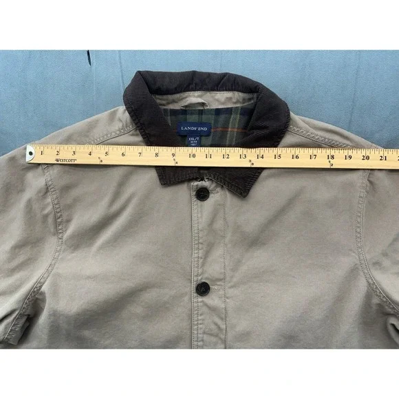 Lands End Mens XXL Tall Khaki Tan Cotton Canvas Barn Coat Plaid Lined 214682